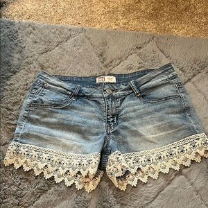 Lei Blue Jean Shorts with Lace Trim